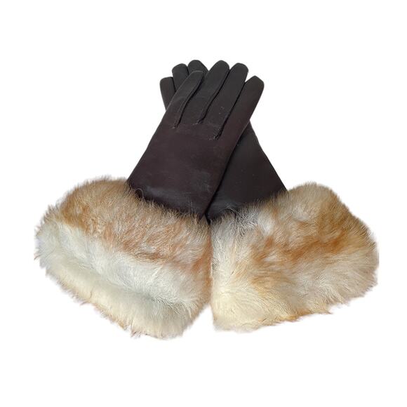 1970s Jordan Marsh Chocolate Brown Leather & Fox Fur Cuffs Women's Formal Gloves - Picture 8 of 8